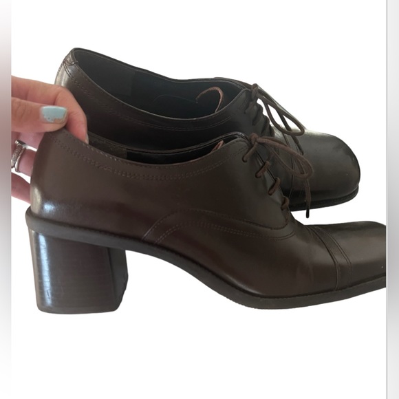 Enzo Angiolini Ea Flexo Leather Lace Up Block Heel Shies Sz8.5 Brown Academia - Picture 8 of 15